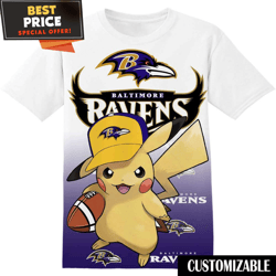NFL Baltimore Ravens Pokemon Pikachu TShirt, NFL Graphic Tee for Men, Women, and Kids  Best Personalized Gift  Unique Gi