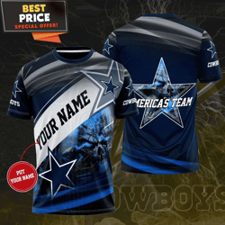 NFL Dallas Cowboys Custom Name Angry Skull America Team 3D TShirt, Unique Cowboys Gift  Best Personalized Gift  Unique G
