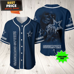 NFL Dallas Cowboys Custom Name Hades Navy Blue Baseball Jersey, Dallas Cowboys Gift  Best Personalized Gift  Unique Gift
