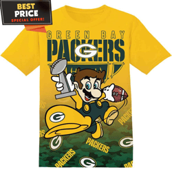 NFL Green Bay Packers Super Mario TShirt, NFL Graphic Tee for Men, Women, and Kids  Best Personalized Gift  Unique Gifts