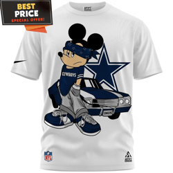 Dallas Cowboys Cool Mickey Ride Classic Car TShirt, Dallas Cowboys Gifts for Football Lovers  Best Personalized Gift  Un
