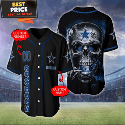 Dallas Cowboys Personalized Black Skull Baseball Jersey, Dallas Cowboys Gifts for Football Lovers  Best Personalized Gif