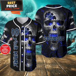 Dallas Cowboys Personalized Blue Skull Art Baseball Jersey, Dallas Cowboys Gifts for Diehard Fans  Best Personalized Gif