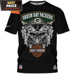 Green Bay Packers Harley Davidson Skull Art TShirt, Green Bay Packers Gift  Best Personalized Gift  Unique Gifts Idea