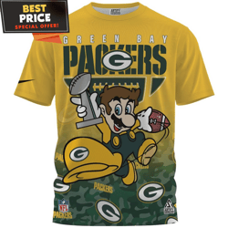 Green Bay Packers x Mario Champions Cup Fullprinted TShirt, Gifts For Packers Fans  Best Personalized Gift  Unique Gifts
