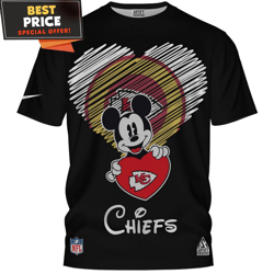 Kansas City Chiefs Mickey Love Chiefs Heart TShirt, Chiefs Gifts For Men  Best Personalized Gift  Unique Gifts Idea