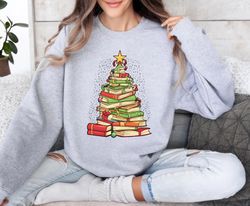 Christmas Book Tree Sweatshirt, Book Lovers Christmas ,Happy New year shirt, Valentine shirt, T-shirt