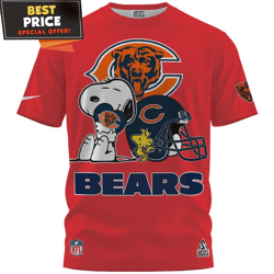 Chicago Bears x Snoopy And Woodstock Bears Fan Helmet Pink TShirt, Chicago Bears Gift Ideas For Him  Best Personalized G