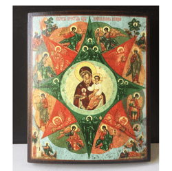 The Unburnt Bush Mother of God Orthodox Icon on Wood | High quality serigraph icon on wood | Size: 4.5 x 3.5"
