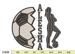Soccer Embroidery Design Split Name Women