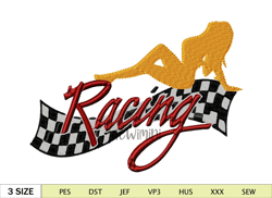 Woman Racing Flags Embroidery Design