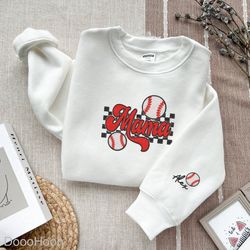 Custom Embroidered Baseball Mama Pattern Shirt, Embroidered Gift, Mother Embroidered