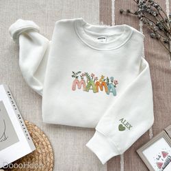Custom Embroidered Colorful Mama Floral Shirt, Embroidered Gift, Mother Embroidered