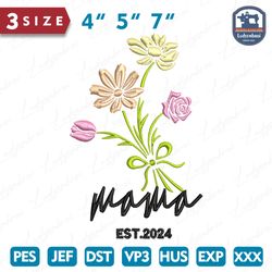 Mama With Floral Pattern Embroidery Design, Mothers Day Embroidery Design
