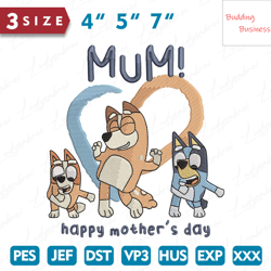 Blue Cartoon Dog Mama Embroidery Design, Mothers Day Embroidery Design