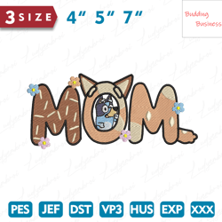 Blue Mom Dog Embroidery, Blue Dogs Mama Embroidery Design