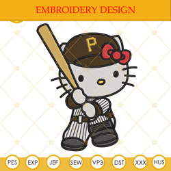 Hello Kitty Pittsburgh Pirates Embroidery Designs, Kitty Cat Pirates MLB Embroidery Files