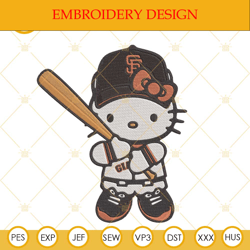 Hello Kitty San Francisco Giants Embroidery Designs, Hello Kitty Baseball Team Machine Embroidery Files