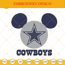 Mickey Mouse Eears Cowboys Embroidery Designs, Cute Dallas Cowboys Fan Machine Embroidery Files
