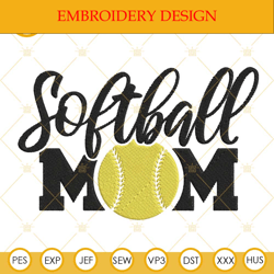 Softball Mom Embroidery Design, Softball Mothers Day Embroidery Files