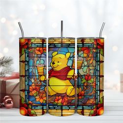 Pooh 20Oz Stained Glass Tumbler Sublimation Design PNG Download