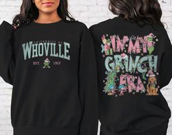 Vintage Whoville University 2 Sides Sweatshirt, In My Grinch Era Shirt, Grinch Christmas Hoodie, Grinch Christmas Hoodie