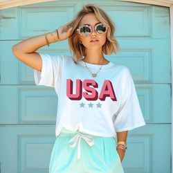 Retro Usa T-Shirt, 4Th Of July Shirt, Womens Trendy Graphic Shirt, Patriotic Shirt, Preppy Crewneck, Summer T-Shirt