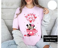 Mickey and Minnie With Pink Balloon Tea Cup Valentine Shirt, Disney Couple Match