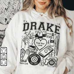 Drake Doodle Art Shirt, Vintage Merch Drake Album Lyrics Song Sweatshirt Hoodie, Retro Drake Tour 2023 Rap