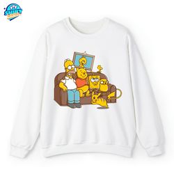 The Simpson X Pooh X Spongebob X Pokemon Sit On Chair Shirt, The Simpsons Shirt, Cartoon Shirts