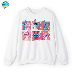 Stitcth Valentine Shirt, Stitch and Friend Sweatshirt, Cartoon Shirt, Blue Alien, Stitcth Cute Shirt, Happy Valentine Da