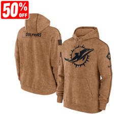 Miami Dolphins Nike Brown Salute to Service Club Fleece Pullover Hoodie, Dolphins Stitched Brown Hoodie, Miami Dolphins