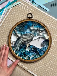 Original artwork | Whale in the sea in quilling technique - Paper Art