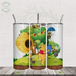 Winnie The Pooh Holding Hunny Bees Tumbler PNG