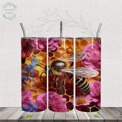 Bee And Flower Tumbler Sublimation PNG