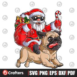 Retro Santa and Pug Christmas PNG