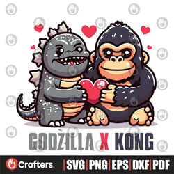 Funny Godzilla x Kong Love Heart SVG