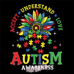 Accept Understand and Love Autism Colorful Flower PNG