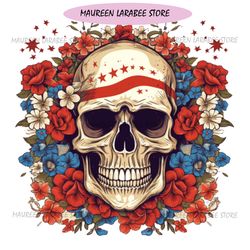 Skull With Flower Tattoos America Patriotic Day SVG