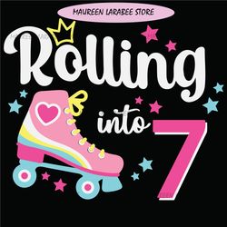Rolling Into 7 svg, Birthday Roller Skates svg, 7th Birthday svg, Roller Skating svg, Roller Girl svg, Retro Summer Kid
