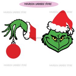 Grinch Face Svg | Grinch Hand SVG | Grinch Face and Hand with Ornament | Grinch Face Silhouette | Christmas Grinch Face