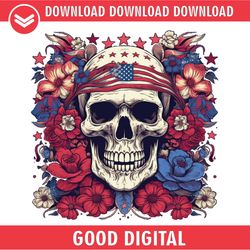 american flag skull with flower 4th of july svg