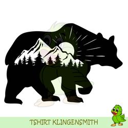Bear SVG File, Bear in the Woods, Bear Mountain Svg, Mountains svg, Sun Svg, Camping svg, Pine Trees, Deer SVG Buck Viny