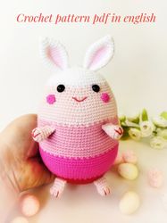 Pink bunny Crochet Pattern pdf in English. Nice little gift for anyone. Easter decoration. Amigurumi pattern bunny toy.