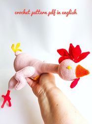 Rooster carcass- Hot chick- Crochet Pattern pdf in english. Amigurumi pattern PDF chicken body soft toy. Cool chick toy