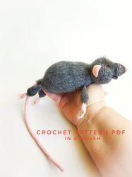 Realistic toy Lying Ratty with dangling paws Crochet Pattern pdf in English. Animal rat toy amigurumi Pattern in english