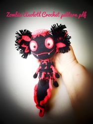 Zombie axolotl Crochet pattern pdf in english. Amigurumi toy axolotl cute zombie crochet pattern Happy halloween axolotl