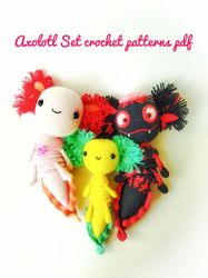 Axolotl amigurumi toys- Set crochet patterns pdf in english. Amazing axolotl dolls tutorial in english. Cute toy axolotl