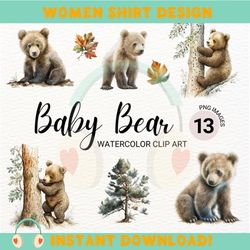 Baby Bear Watercolor Clipart PNG