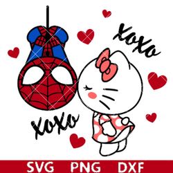 Spider-Man Kissing Hello Kitty Svg, Valentines Day Svg, Sanrio Valentine Svg, Kawaii Svg, Cricut, Silhouette Vector